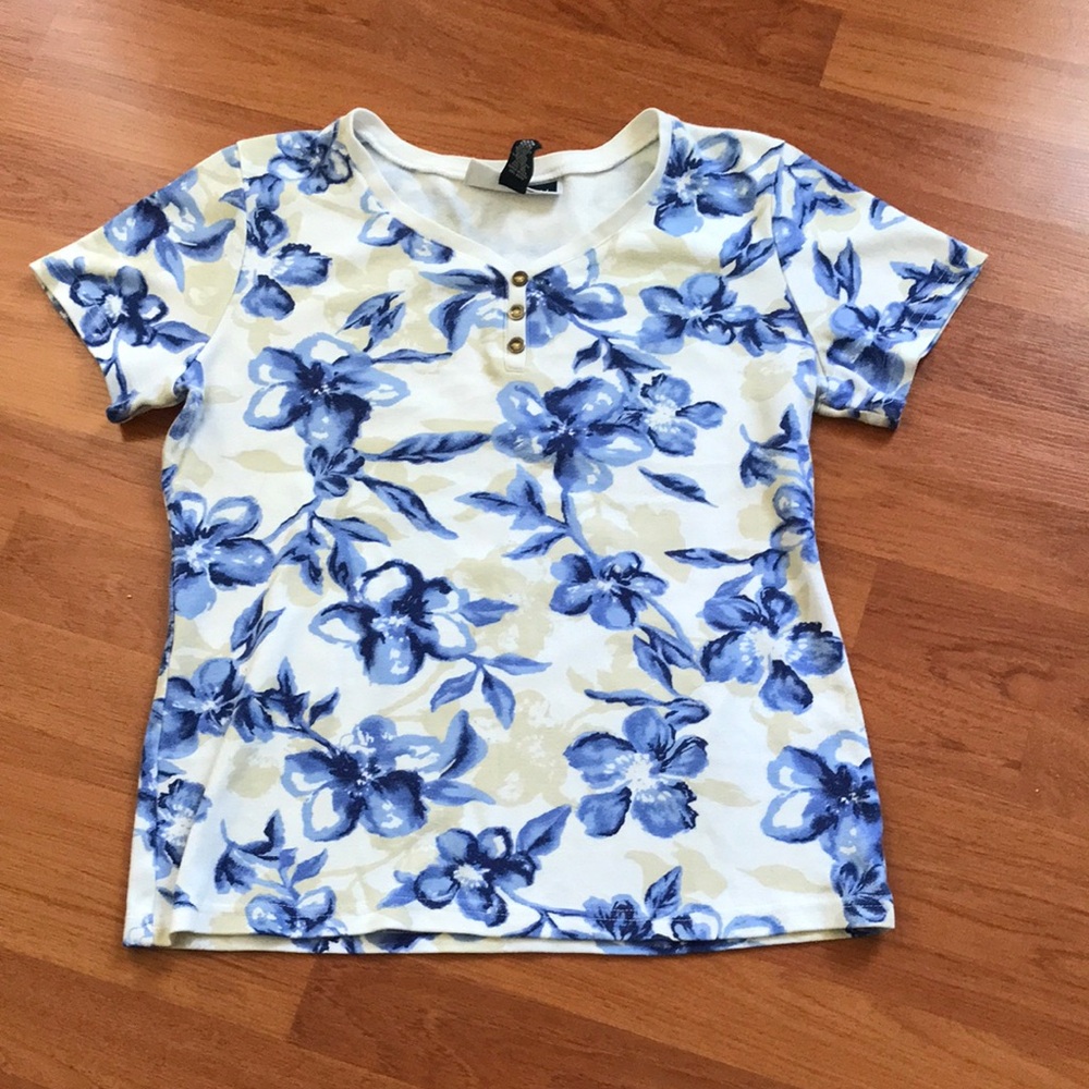 Karen Scott Blue Floral Short-Sleeve Tee -